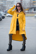 Mustard cotton terry zip-up hoodie - asymmetric cut, waist drawstring and two fastening tabs, Brandy | EUG Fashion #mustard