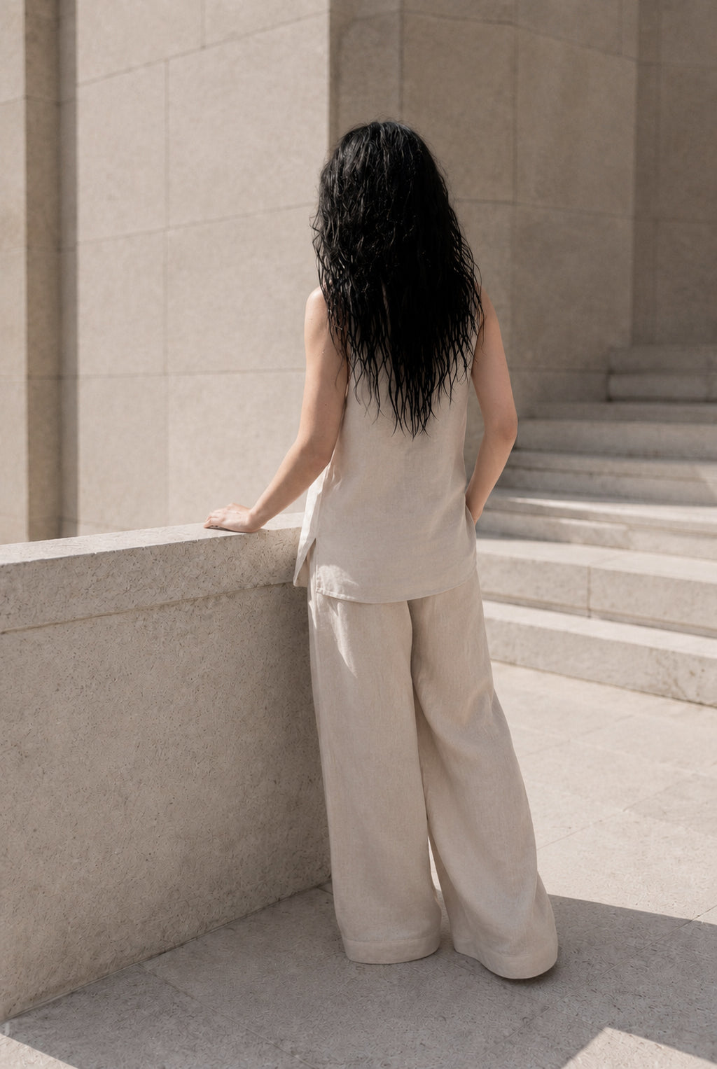sleeveless linen outfit #natural