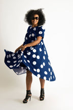 Navy Polka Dots Summer Dress KOSARA - EUG Fashion