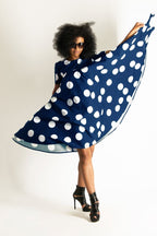 Navy Polka Dots Summer Dress KOSARA - EUG Fashion