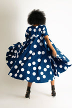 Navy Polka Dots Summer Dress KOSARA - EUG Fashion