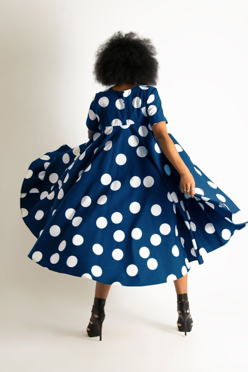 Navy Polka Dots Summer Dress KOSARA - EUG Fashion