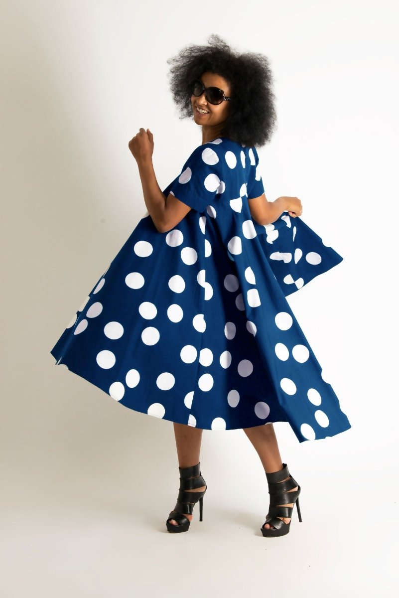 Navy Polka Dots Summer Dress KOSARA - EUG Fashion