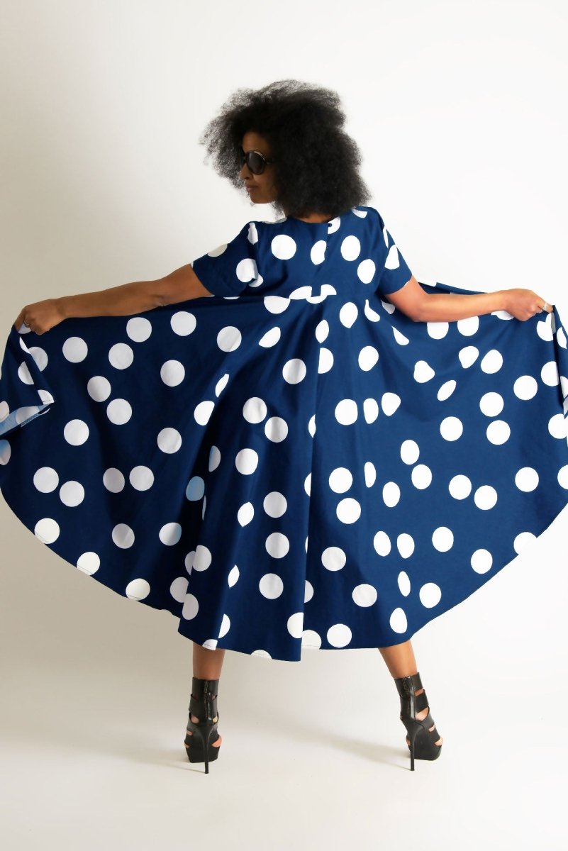 Navy Polka Dots Summer Dress KOSARA - EUG Fashion