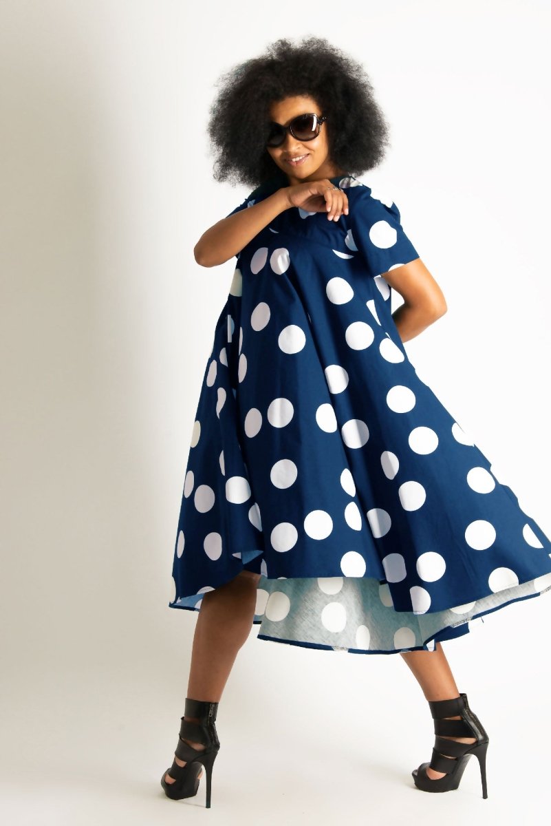Navy Polka Dots Summer Dress KOSARA - EUG Fashion