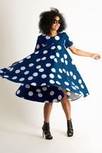 Navy Polka Dots Summer Dress KOSARA - EUG Fashion
