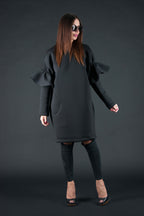 Black neoprene knee-length dress Ester - EUG Fashion #black
