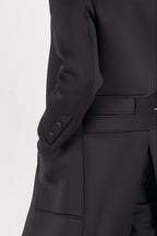 Black neoprene long asymmetric jacket Emma with print - EUG Fashion #black
