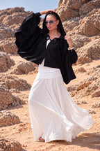 Black short cotton viscose bolero with matching hood and very wide sleeves - lightweight cape, Anastasia | EUG Fashion #black
