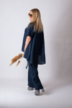Linen outfit pants and tunic - EUG fashion #dark-blue