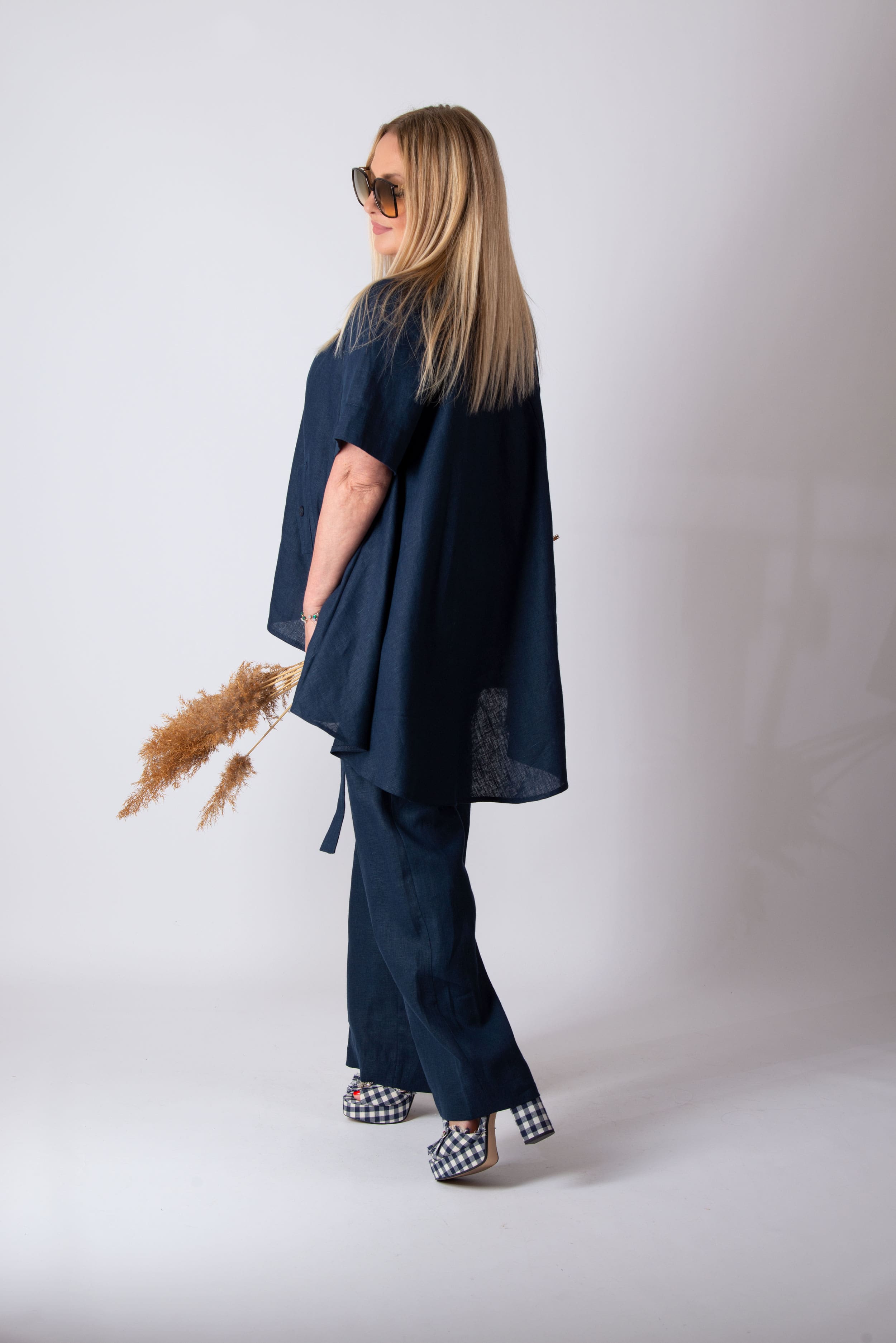 Linen outfit pants and tunic - EUG fashion #dark-blue