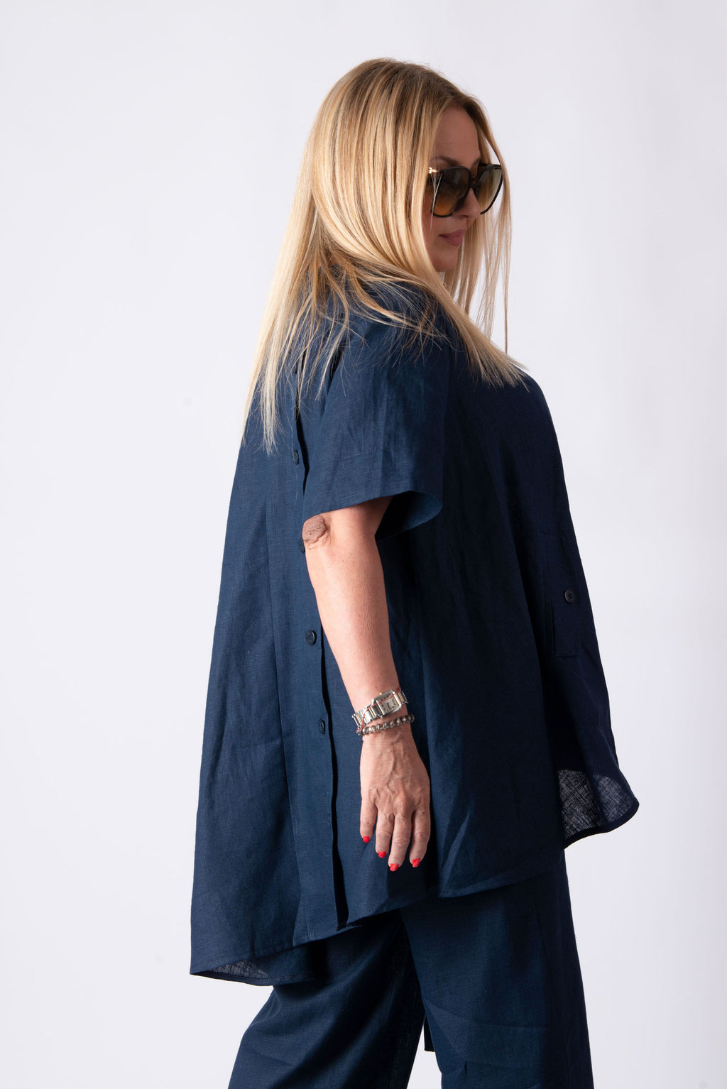 Linen outfit pants and tunic - EUG fashion #dark-blue