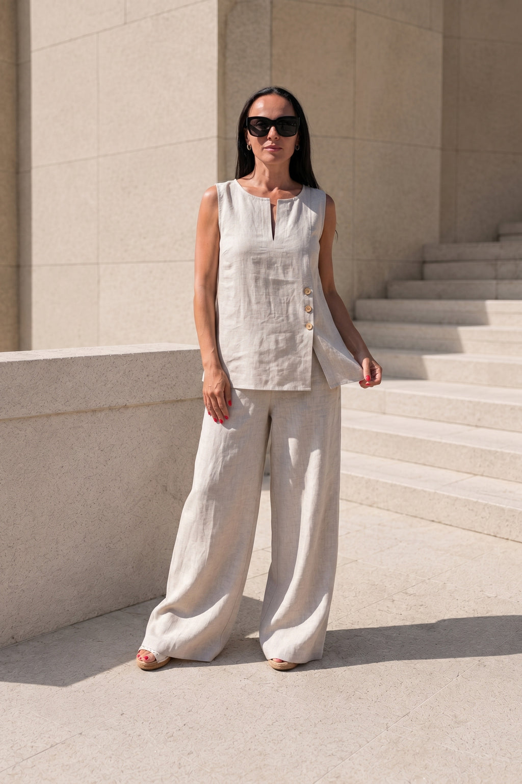 sleeveless linen outfit #natural