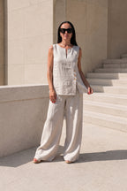 sleeveless linen outfit #natural