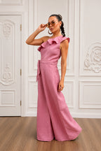 off-shoulders-linen-jumpsuit - EUG fashion #pink