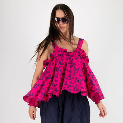 Off shoulders Linen Top Butterfly - EUG Fashion EugFashion 