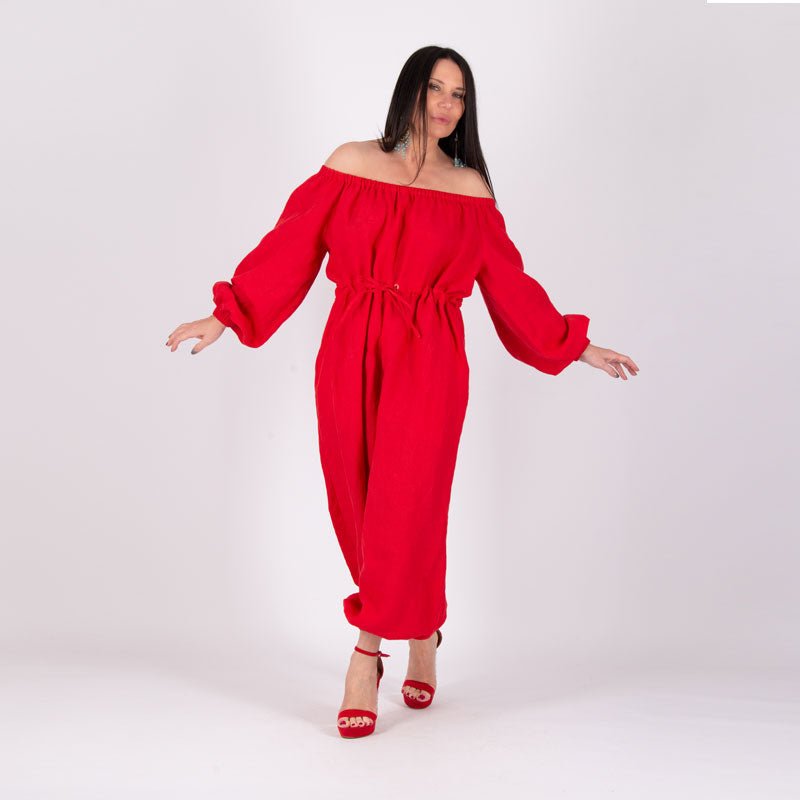 Off Shoulders White Linen Jumpsuit BOHEMY - EUG Fashion EugFashion 