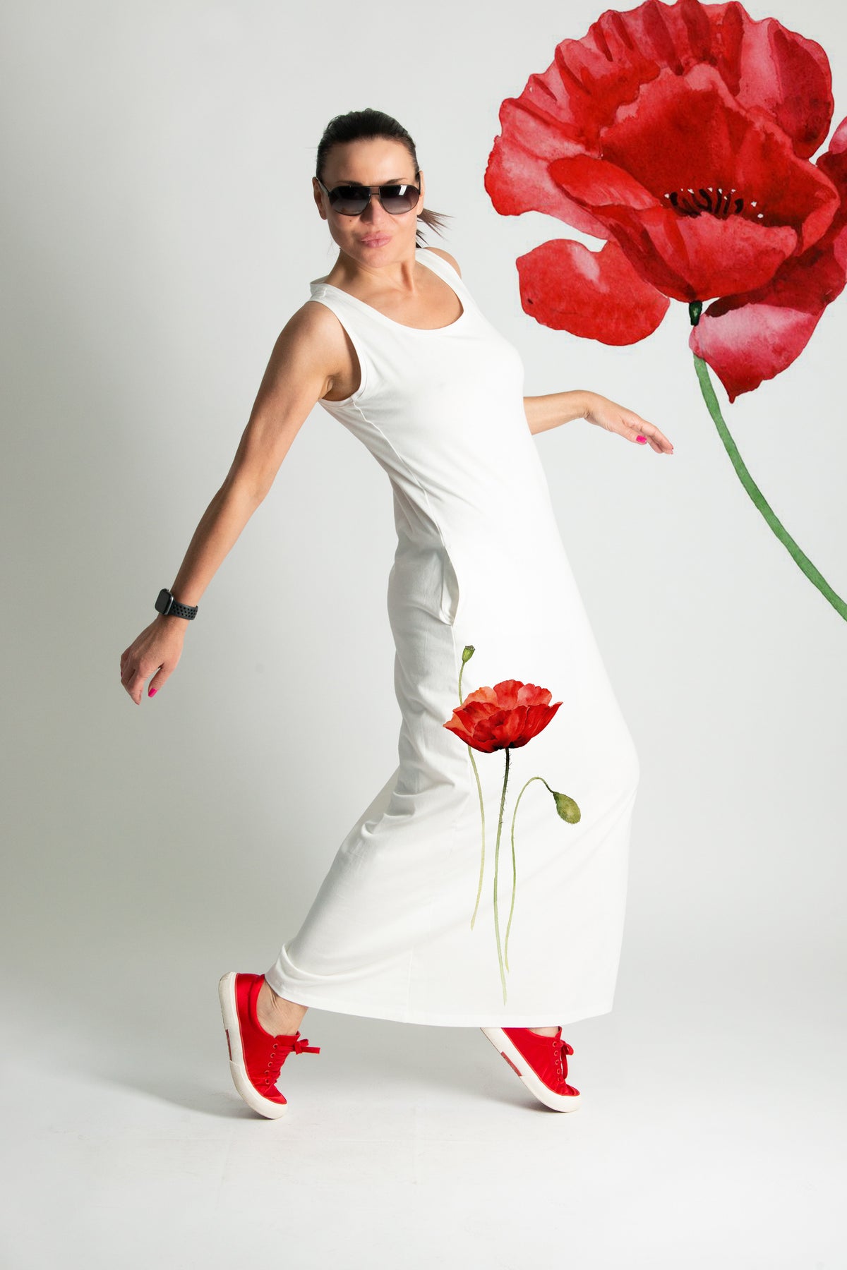 Black Poppies Jersey Dress - Mikaela