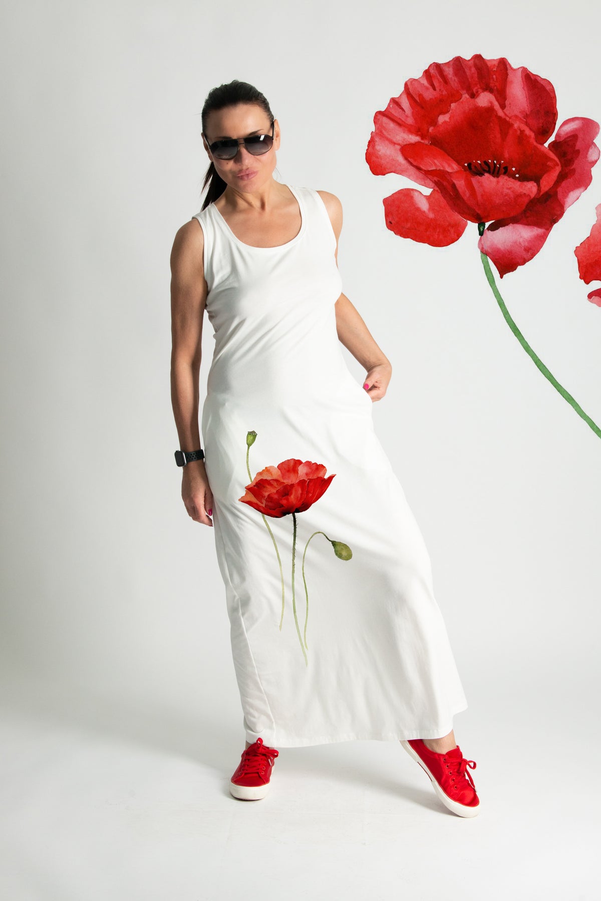 Black Poppies Jersey Dress - Mikaela