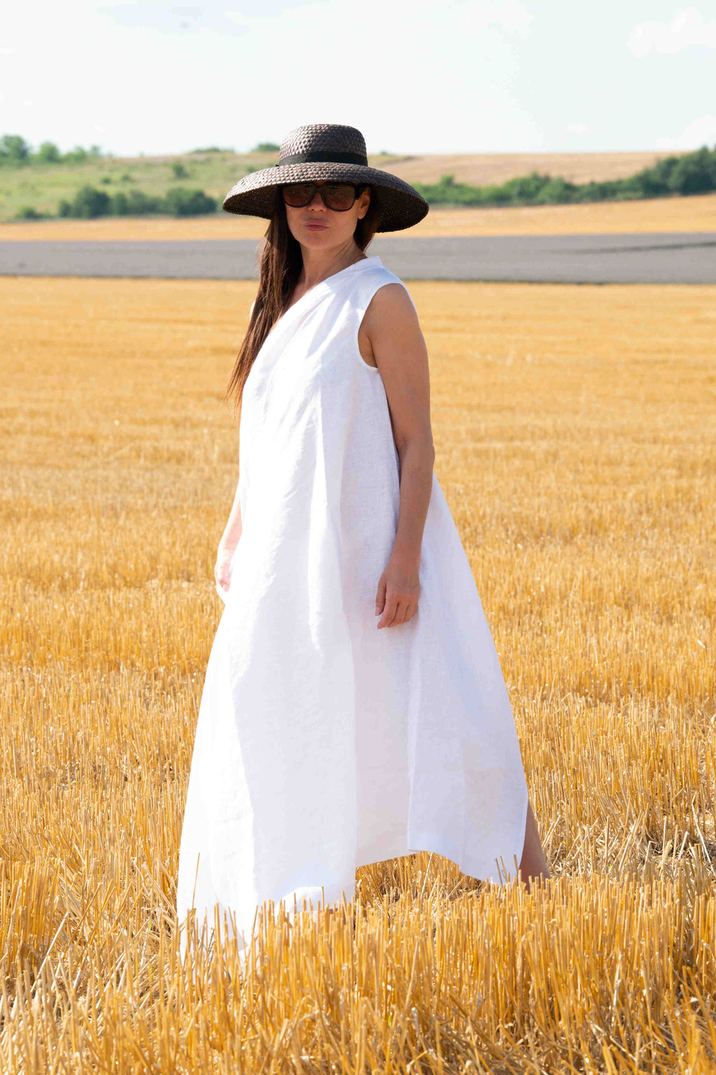 linen woman dress one shoulders  - Eug fashion #white 