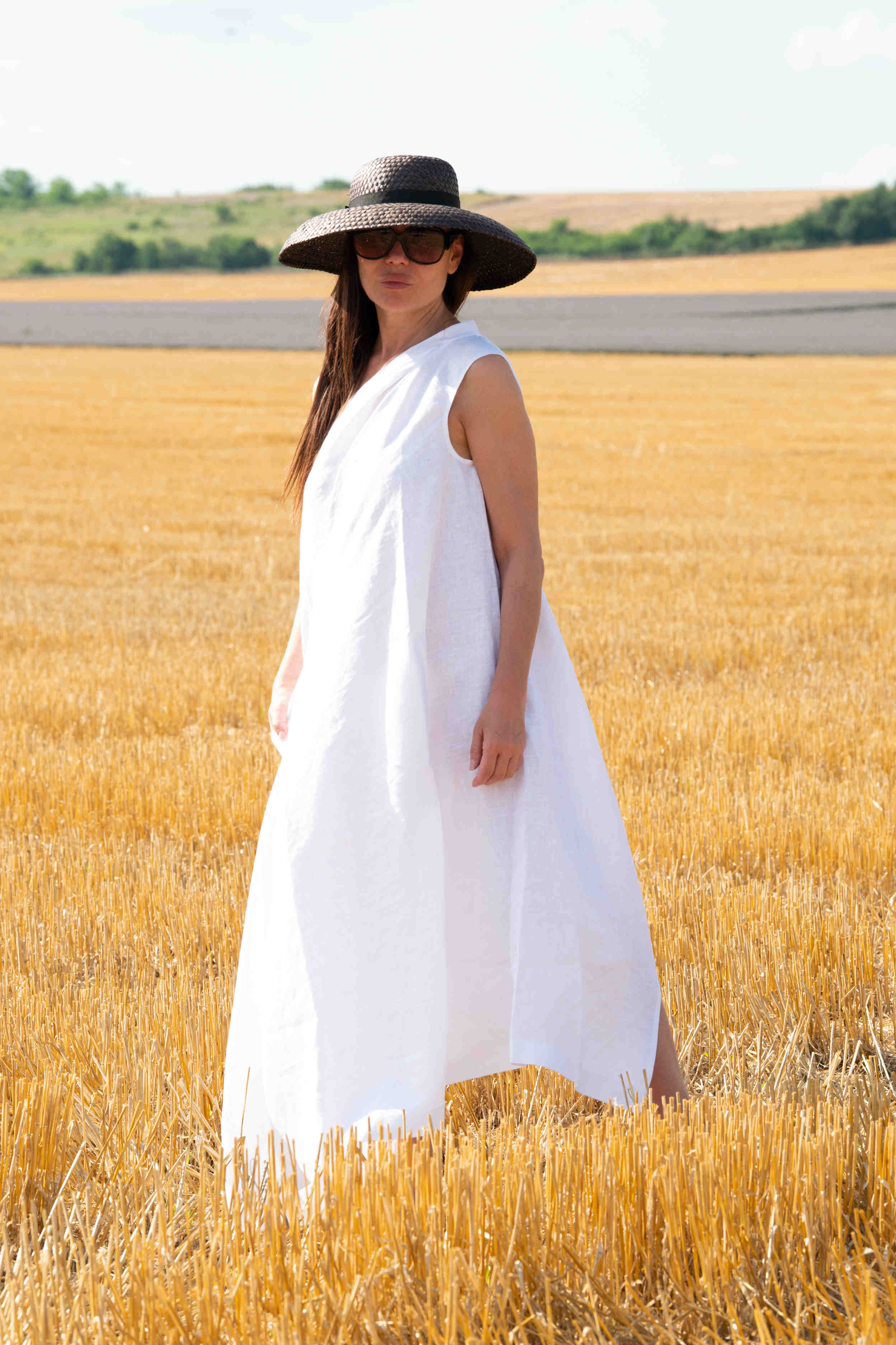 linen woman dress one shoulders  - Eug fashion #white 