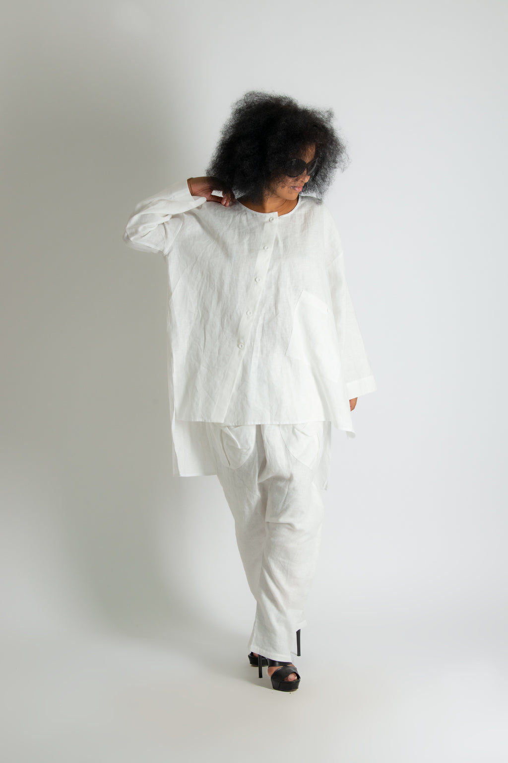 linen-print-african-woman-set #white