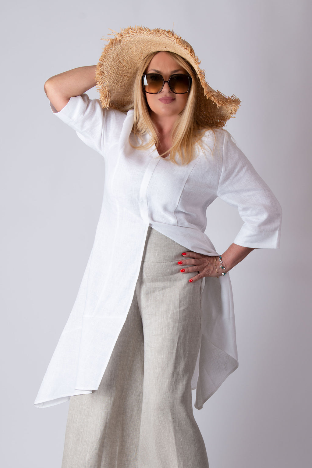 linen white long top