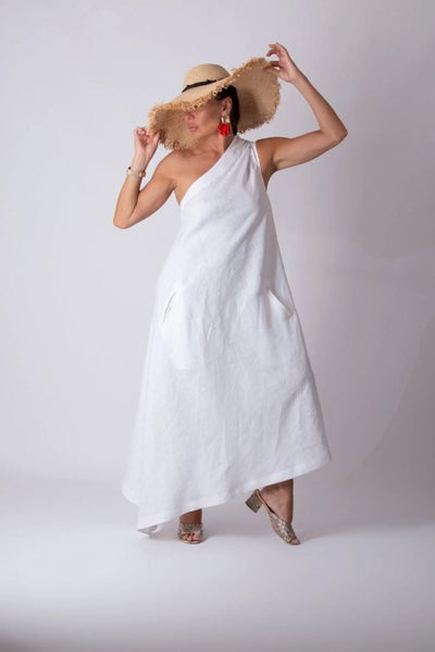 One Shoulder Linen Dress TIFFANY - EUG Fashion EugFashion 