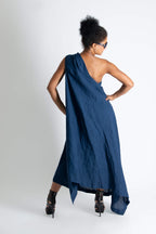 one shoulder linen dress #navy