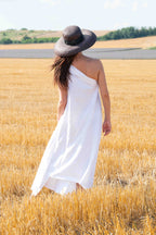 linen woman dress one shoulders  - Eug fashion #white 