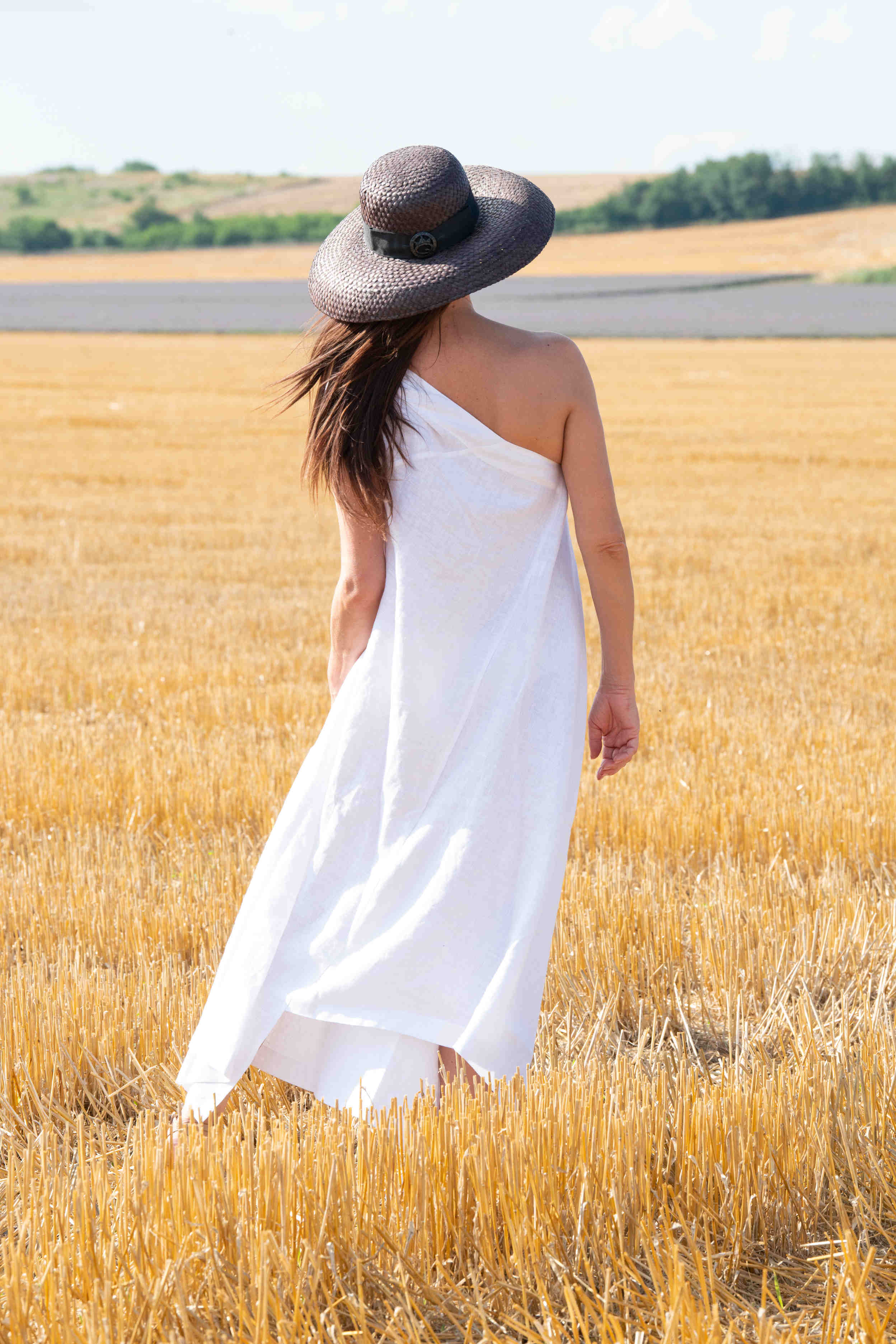 linen woman dress one shoulders  - Eug fashion #white 