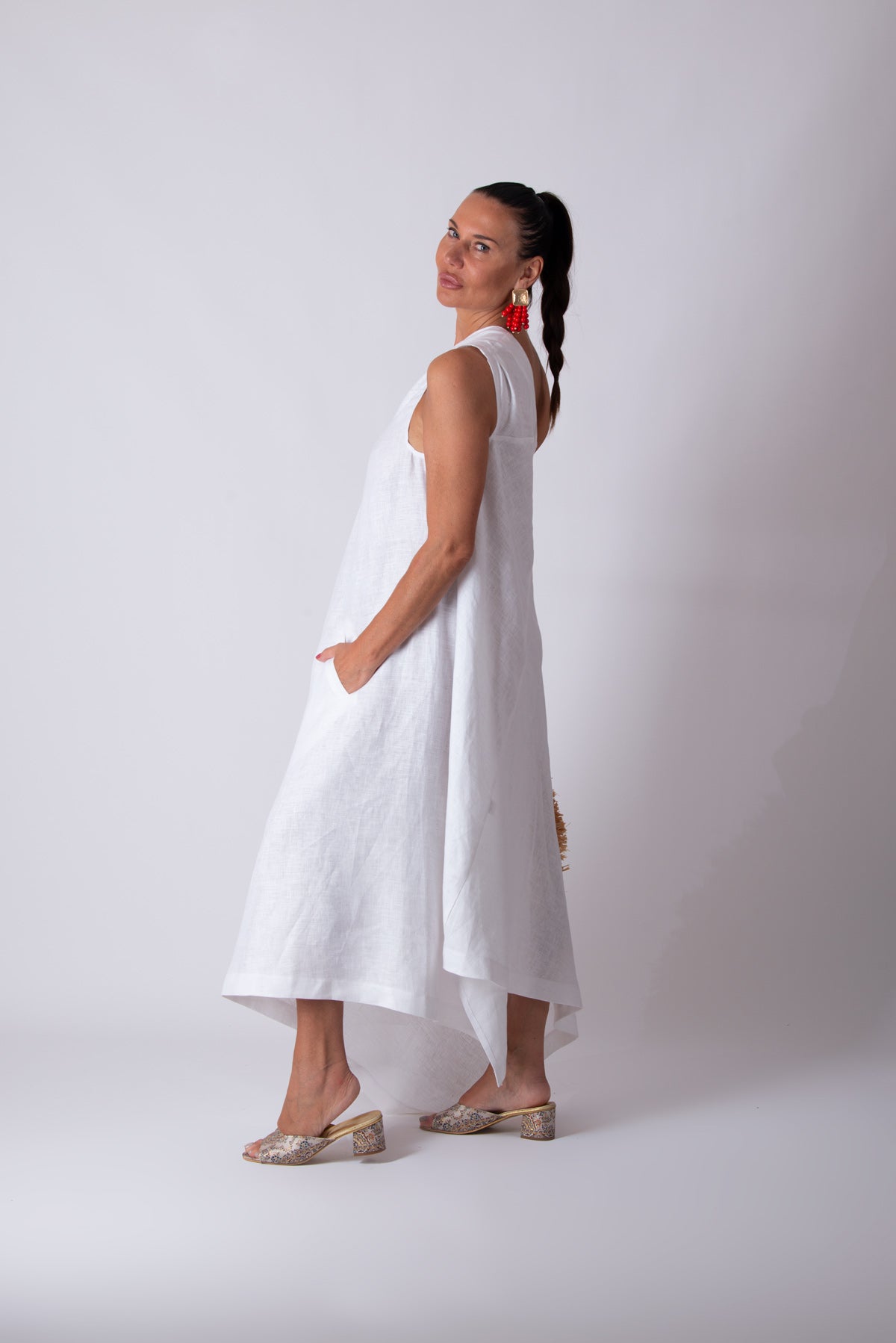 one shoulders linen dress tiffany for summer - EUG fashion