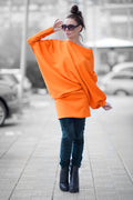Orange dolman sleeve dress Camel with wide top and fitted skirt - EUG Fashion #orange
