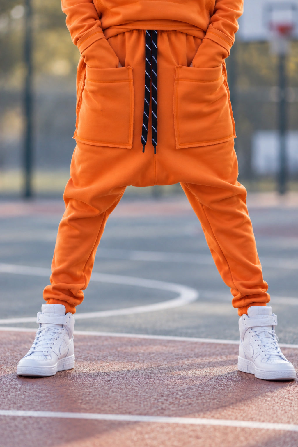 Orange cotton tracksuit with oversized hoodie and harem trousers - relaxed comfortable fit, Megan | EUG Fashion #orange