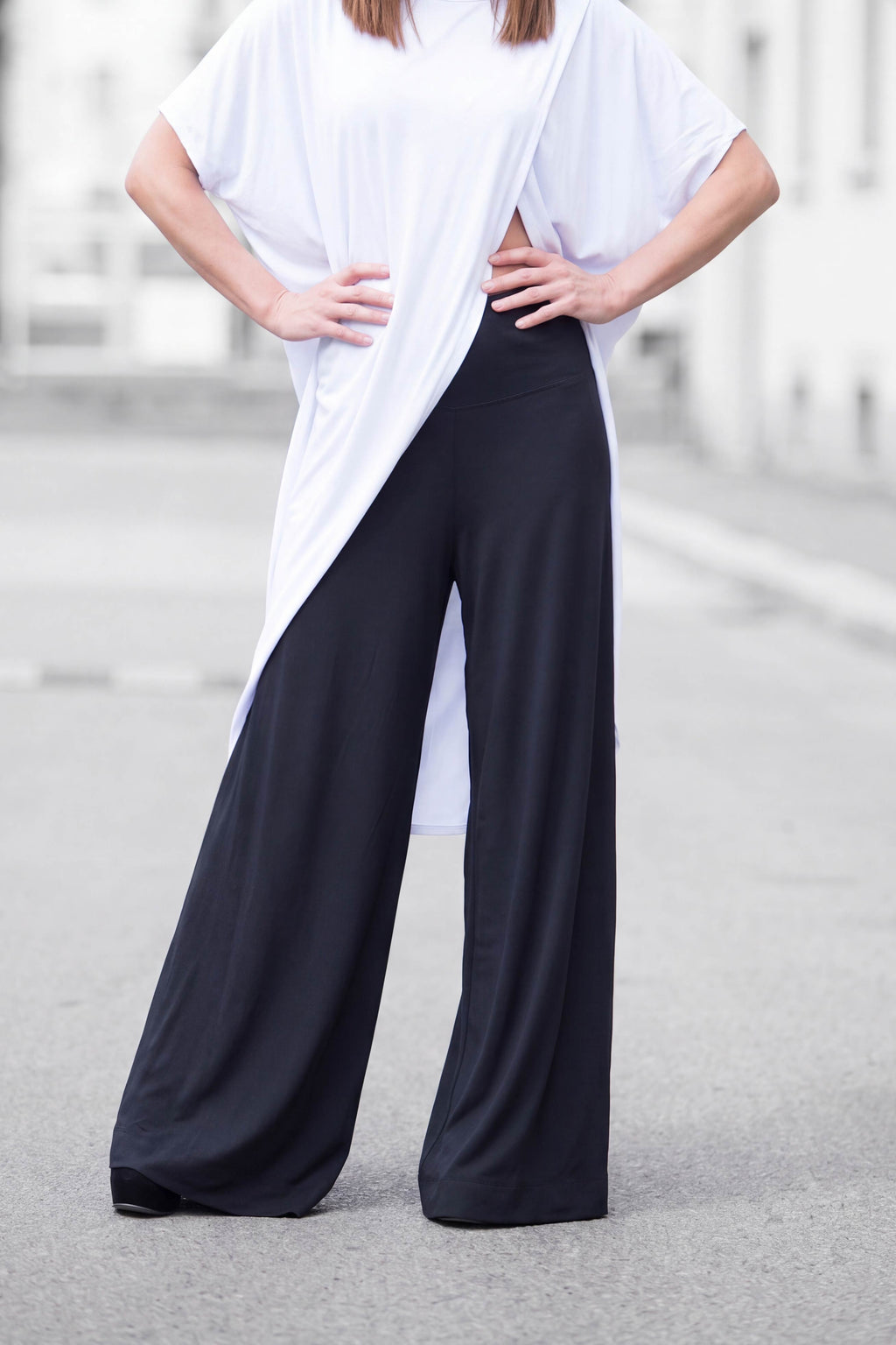 black woman jersey wide leg pants - EUG fashion