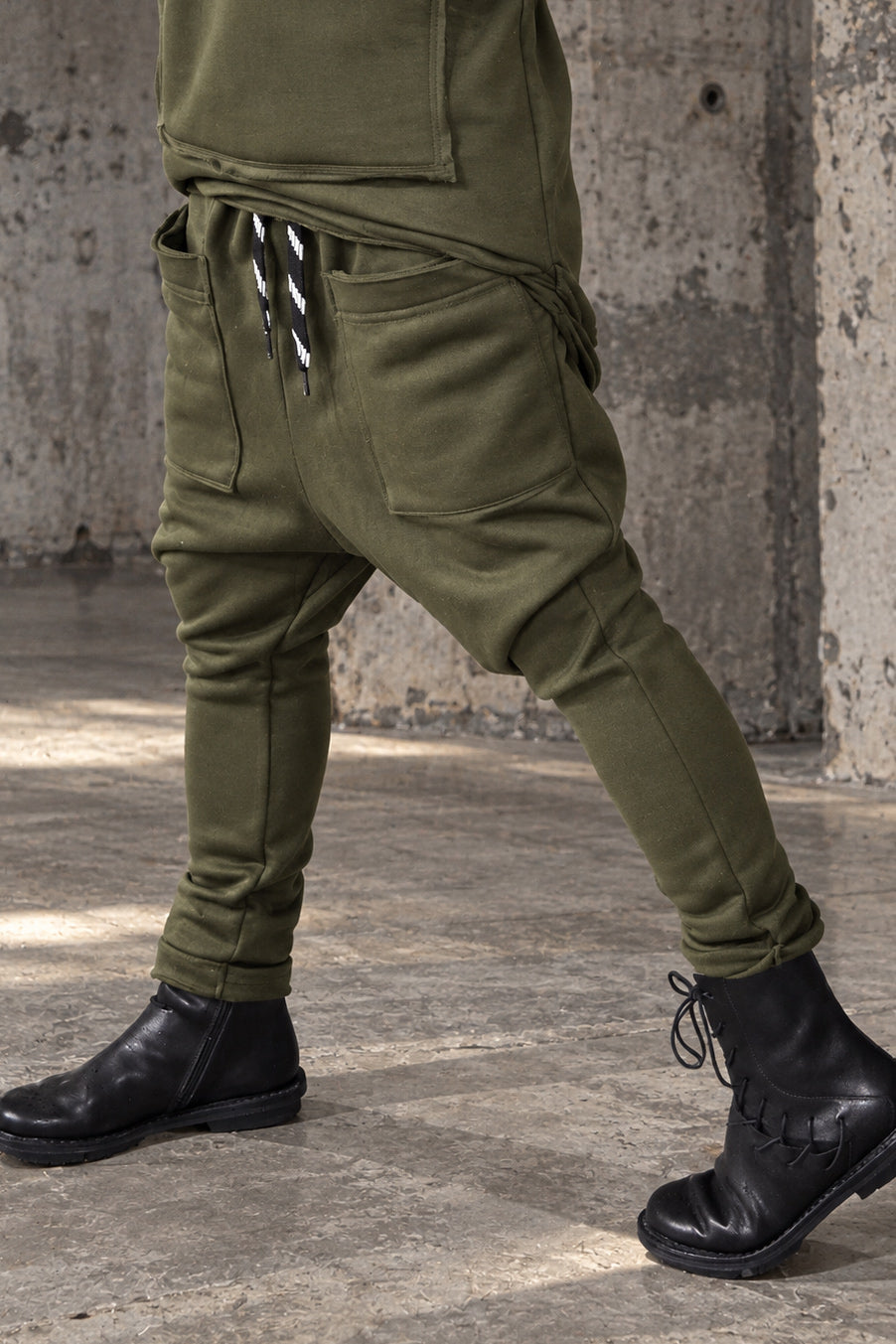 Military green cotton tracksuit with oversized hoodie and harem trousers - relaxed comfortable fit, Megan | EUG Fashion #military-green⠋