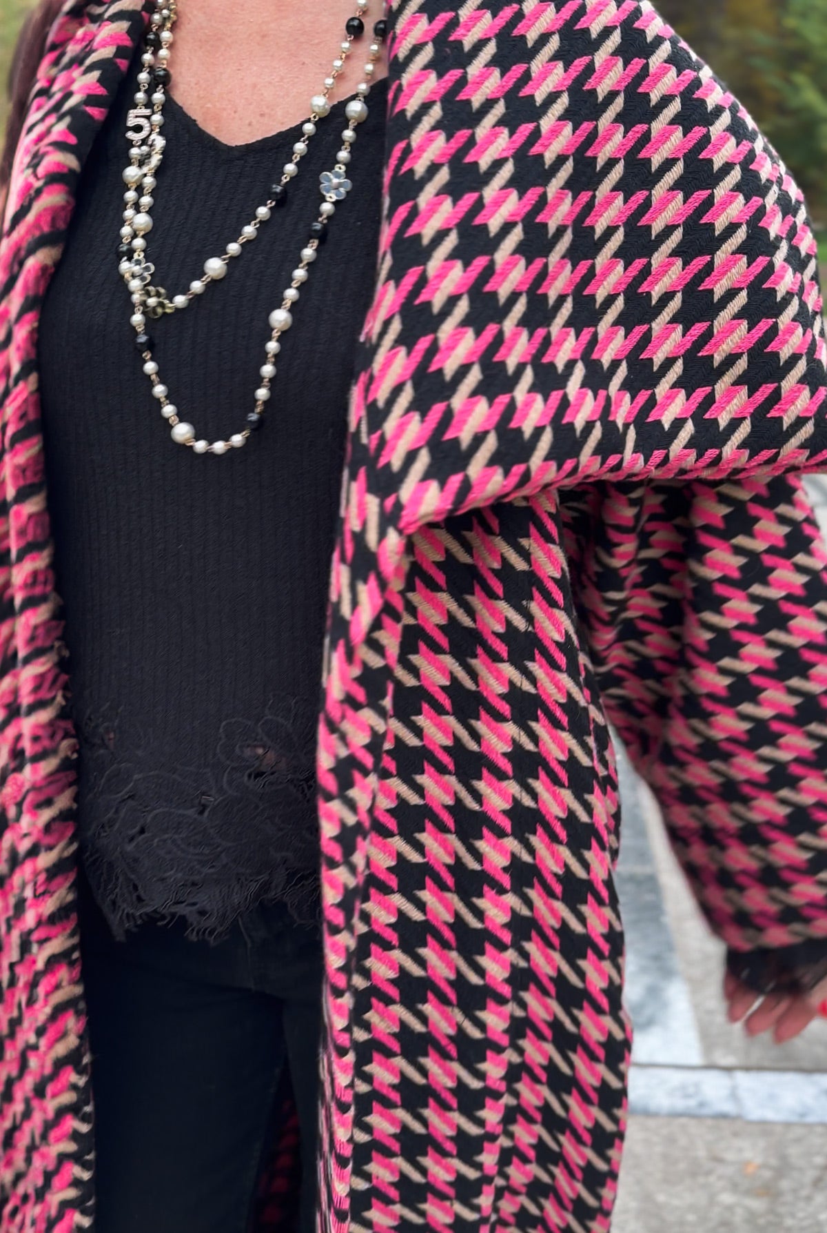 Pink Houndstooth Coat OFELIA EugFashion 