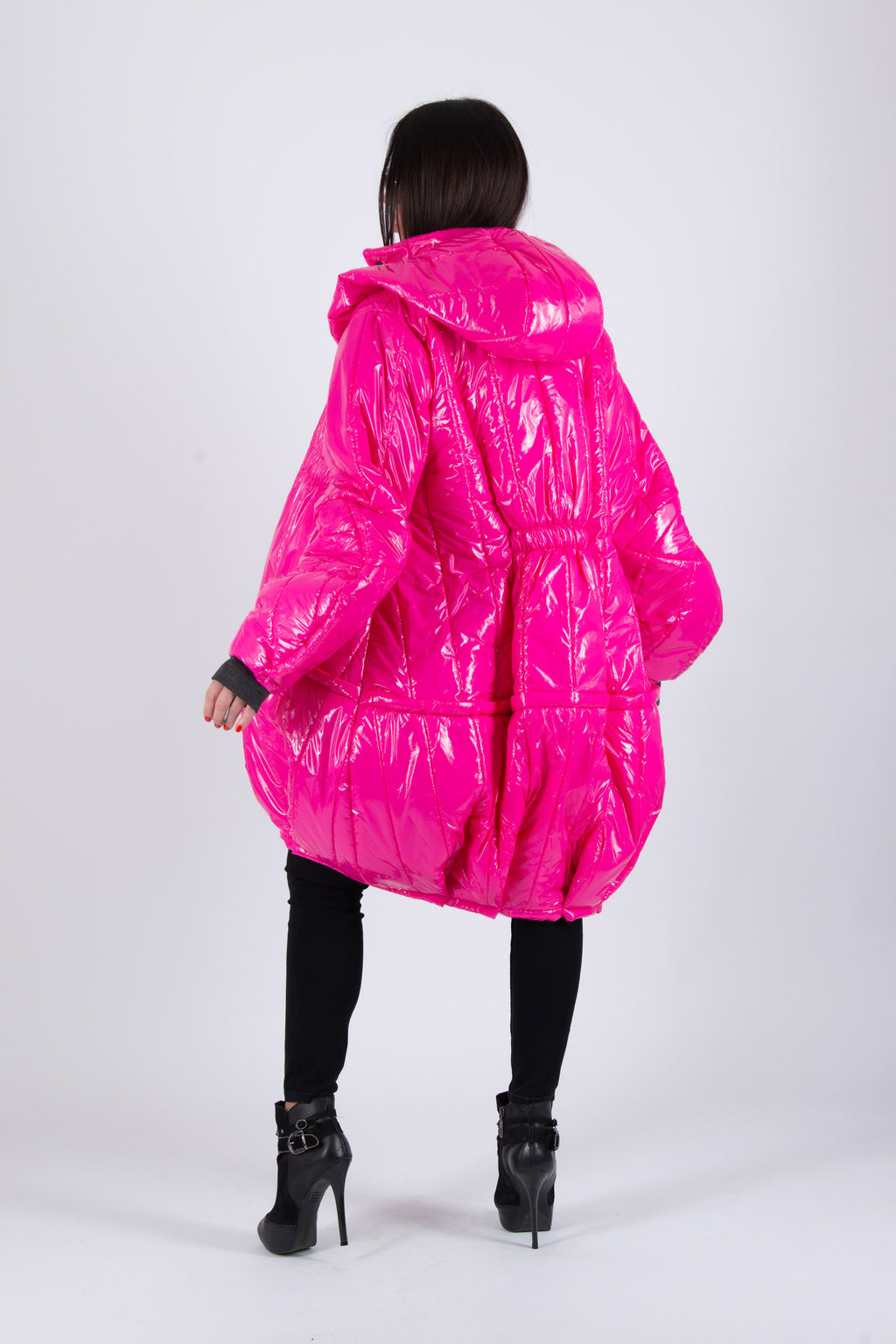 Cyclamen barrel puffer jacket Donna with hood and zip pockets - EUG Fashion #hot-pink
