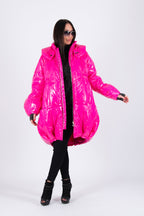 Cyclamen barrel puffer jacket Donna with hood and zip pockets - EUG Fashion #hot-pink
