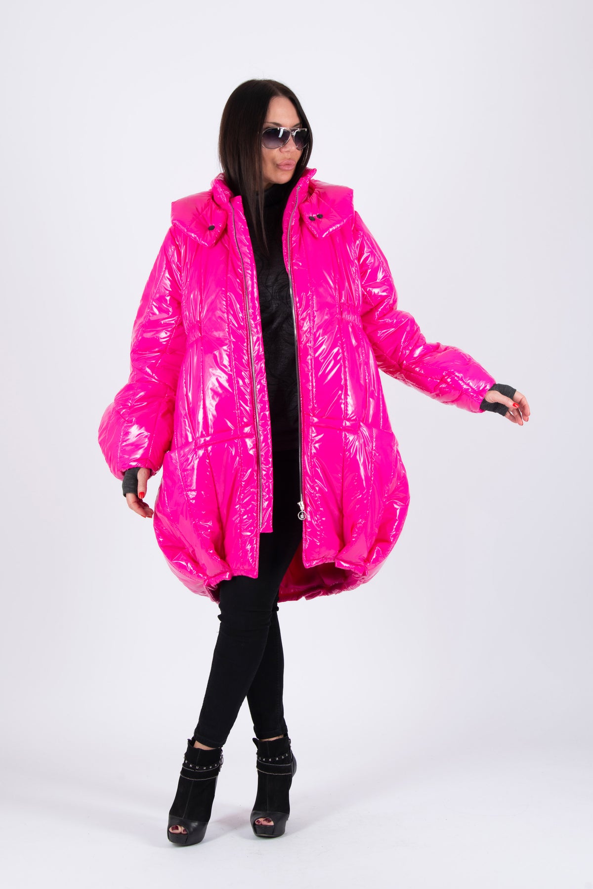 Cyclamen barrel puffer jacket Donna with hood and zip pockets - EUG Fashion #hot-pink
