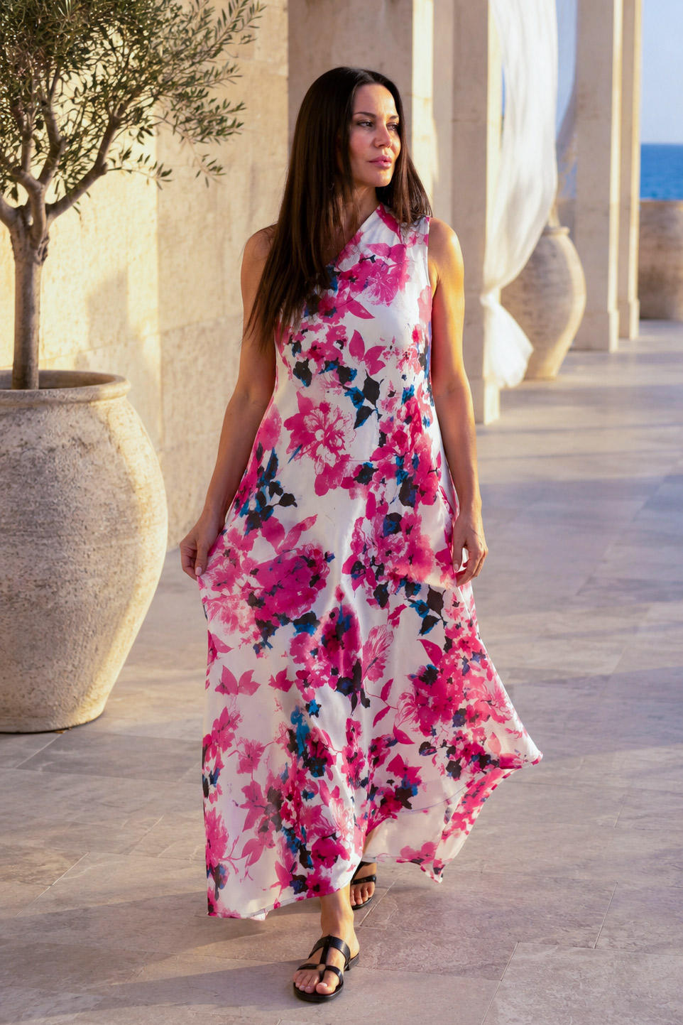One-Shoulder Linen Dress - Tiffany
