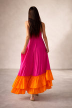 jersey long flounces dress - #hot-pink