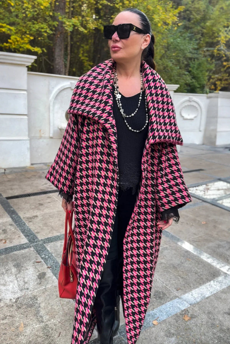 Pink Houndstooth Coat OFELIA - EUG Fashion EugFashion 