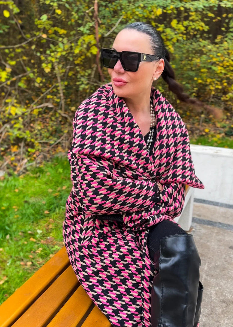 Pink Houndstooth Coat OFELIA - EUG Fashion