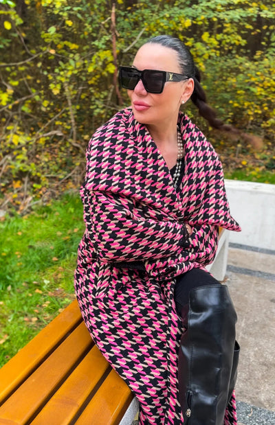 Pink Houndstooth Coat OFELIA - EUG Fashion EugFashion 