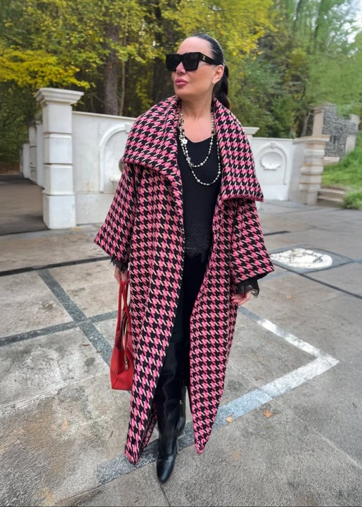 Pink Houndstooth Coat OFELIA - EUG Fashion