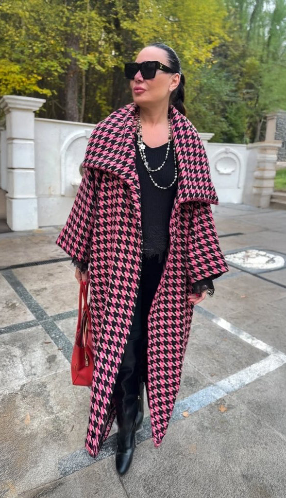 Pink Houndstooth Coat OFELIA - EUG Fashion