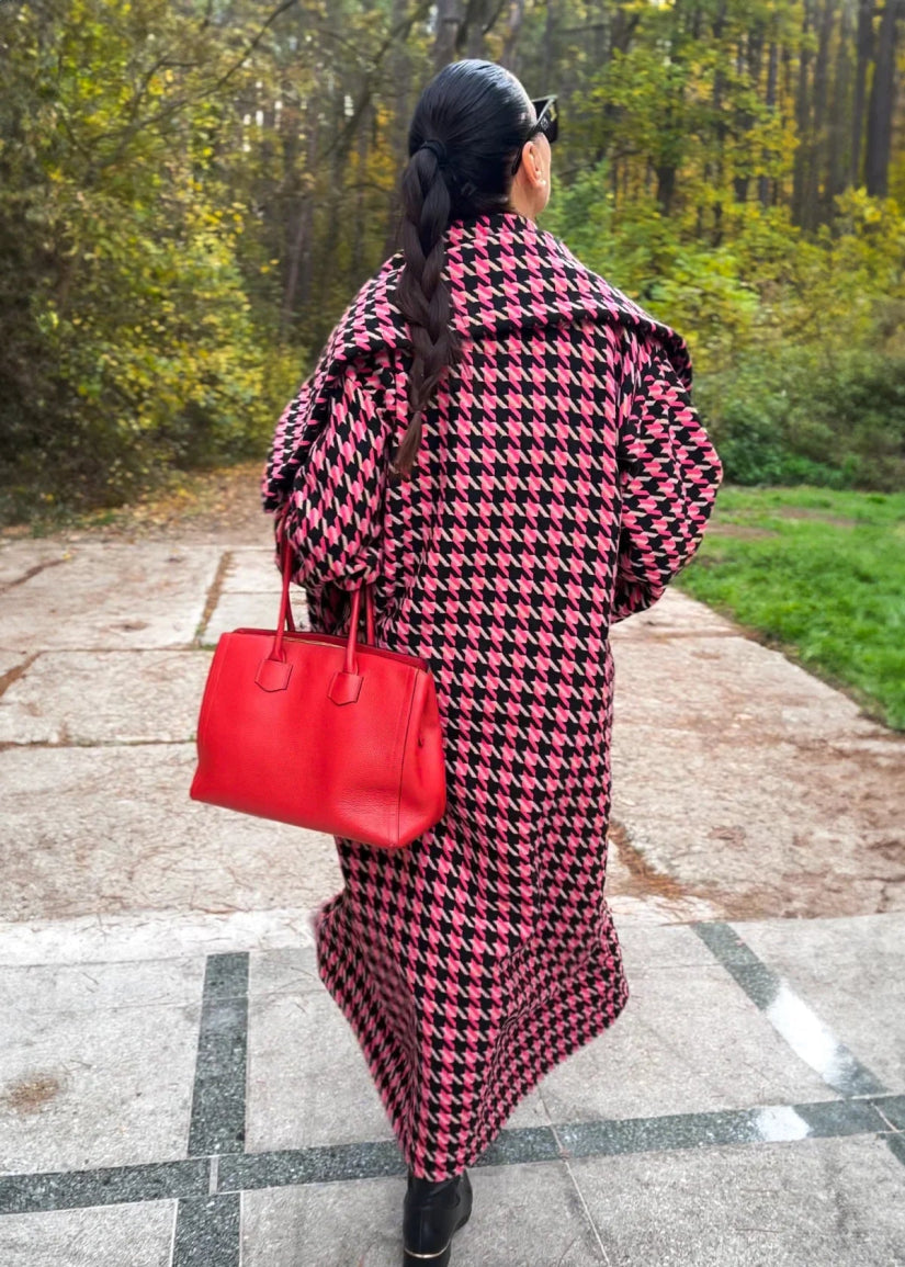 Pink Houndstooth Coat OFELIA - EUG Fashion