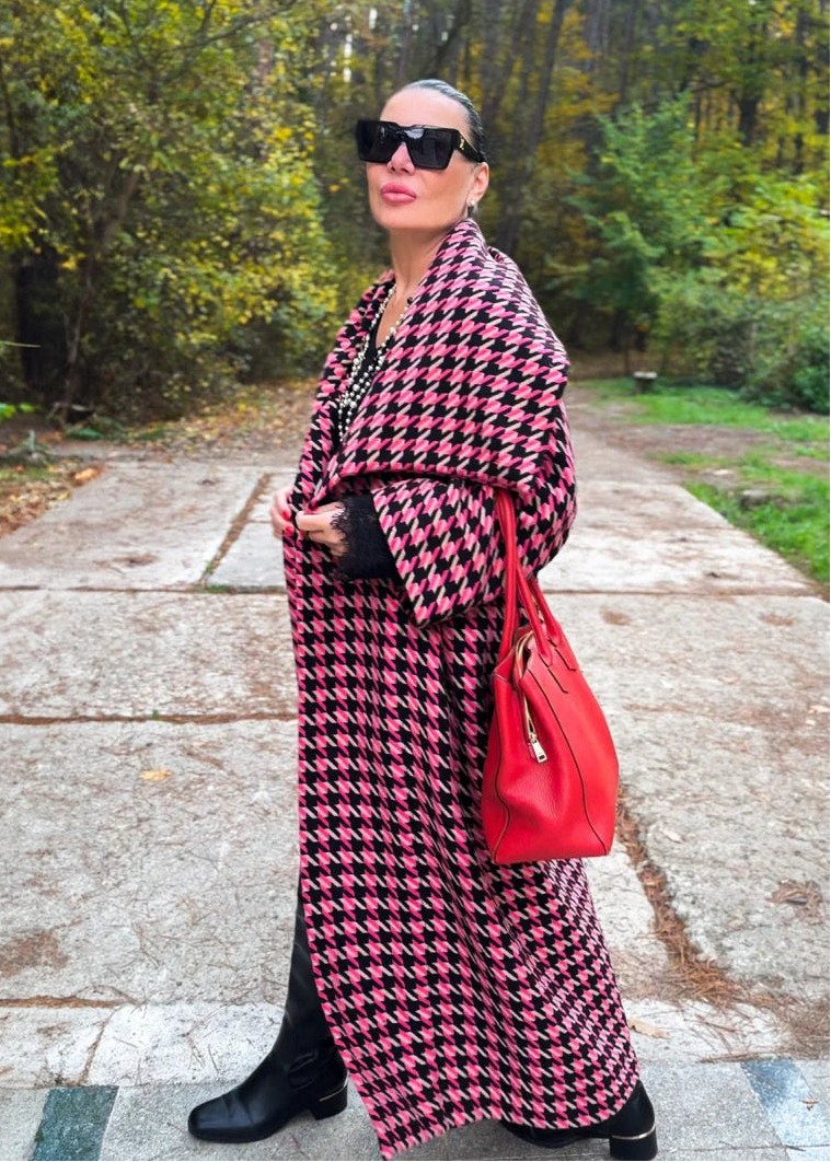 Pink Houndstooth Coat OFELIA - EUG Fashion