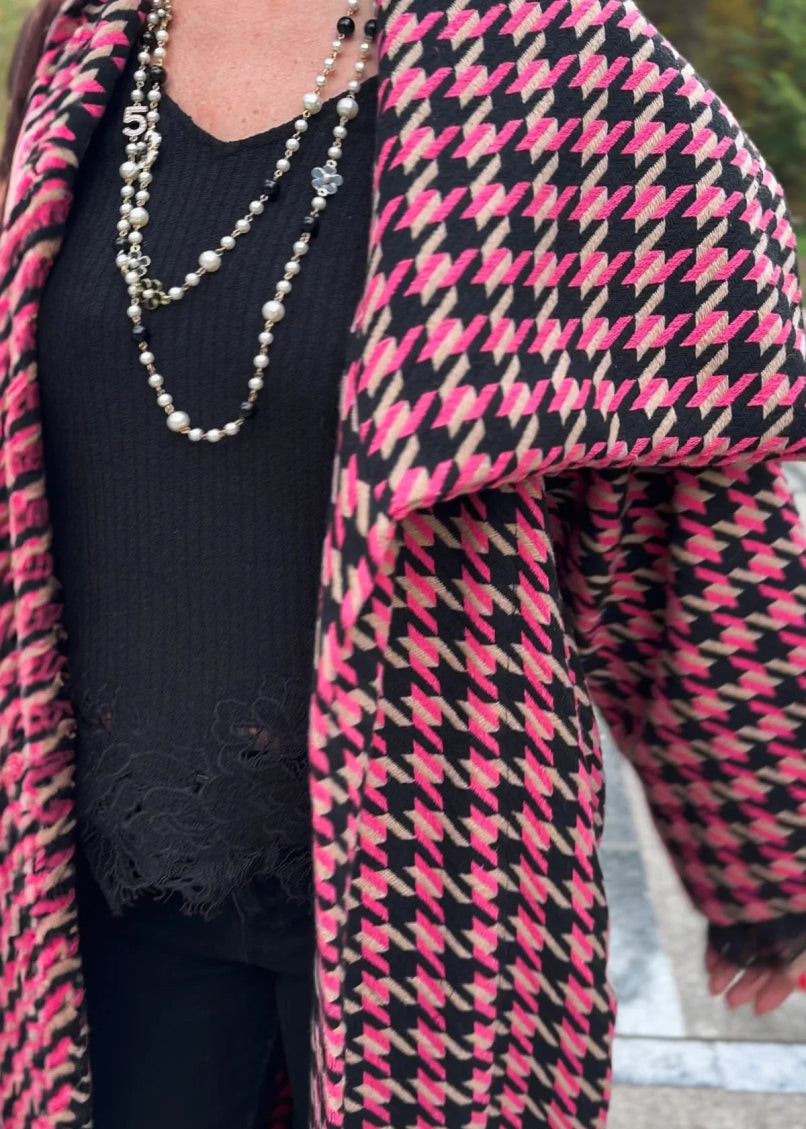 Pink Houndstooth Coat OFELIA - EUG Fashion